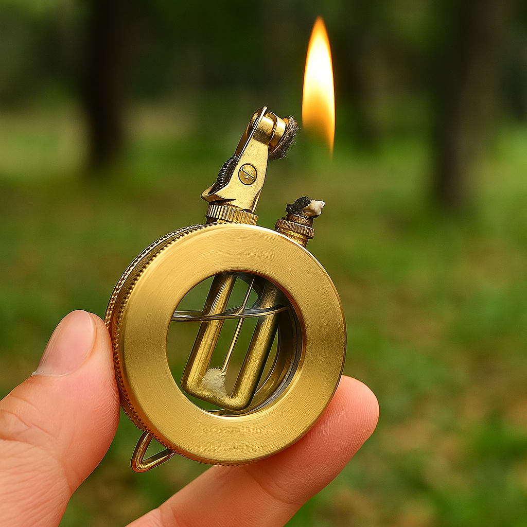 Refillable Kerosene Lighter with Flint Wheel Ignition and Brushed Metal Finish
