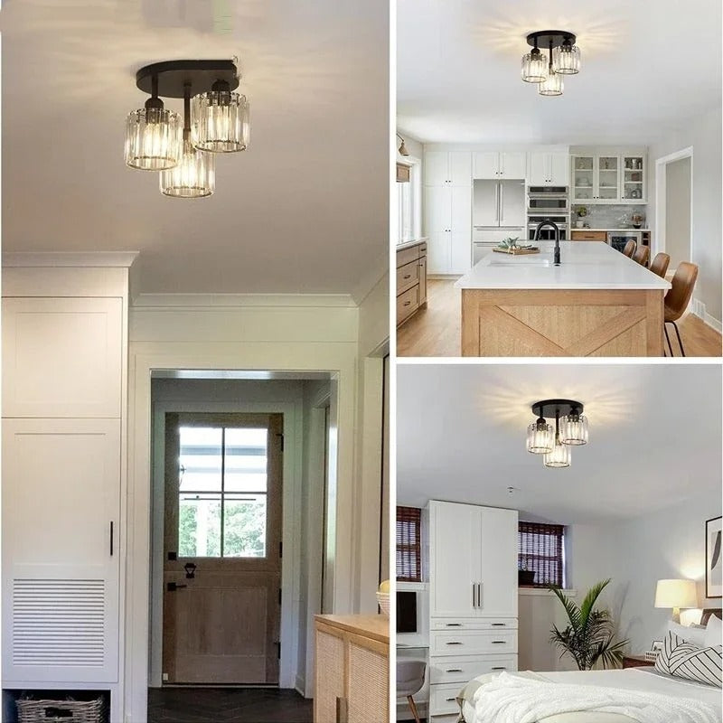 Modern Gold Crystal Ceiling Light | 3-Light Semi Flush Mount