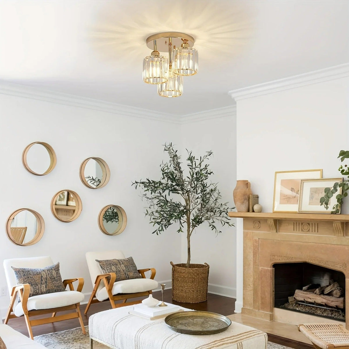 Modern Gold Crystal Ceiling Light | 3-Light Semi Flush Mount