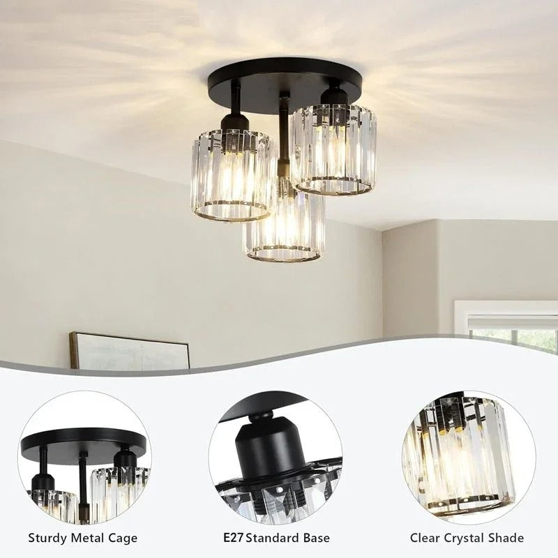 Modern Gold Crystal Ceiling Light | 3-Light Semi Flush Mount