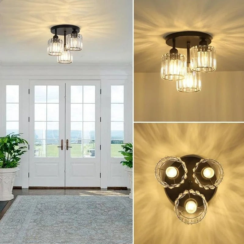 Modern Gold Crystal Ceiling Light | 3-Light Semi Flush Mount
