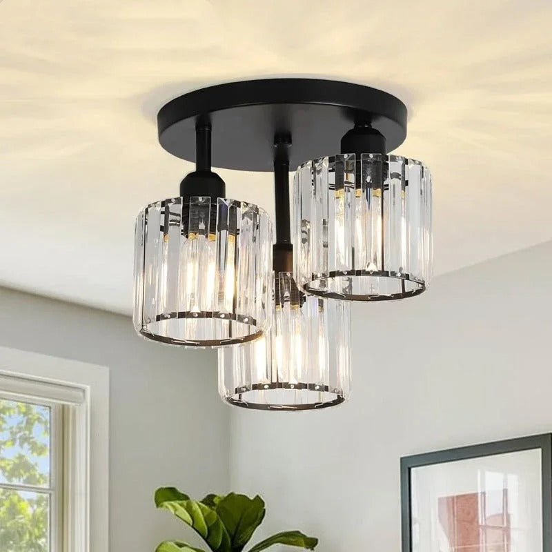 Modern Gold Crystal Ceiling Light | 3-Light Semi Flush Mount