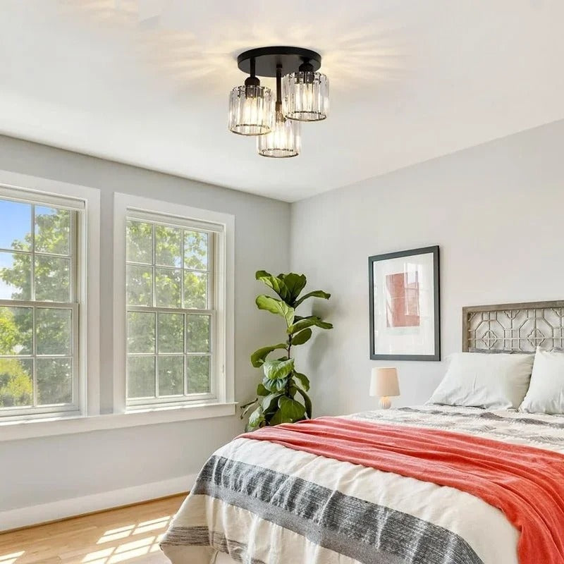 Modern Gold Crystal Ceiling Light | 3-Light Semi Flush Mount