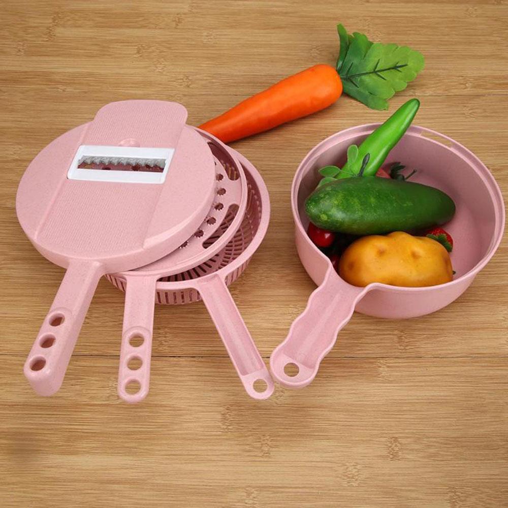 Mandoline Vegetable Slicer with 4 Blades and Safety Holder, Drain Basket