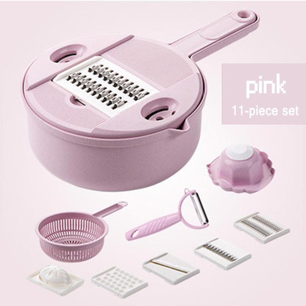 Vegetable Slicer with 4 Interchangeable Blades and Drain Basket, Peeler Included