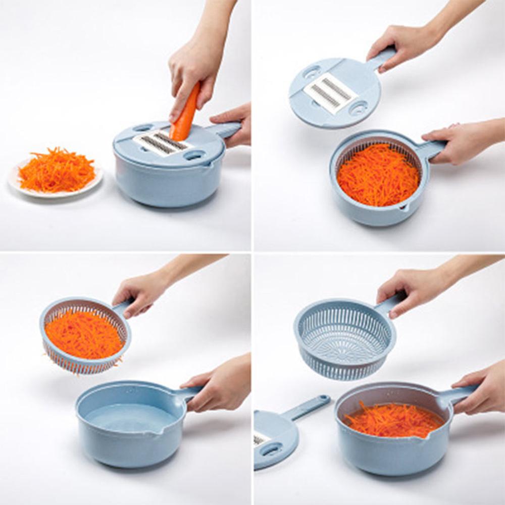 Mandoline Vegetable Slicer with 4 Blades and Safety Holder, Drain Basket