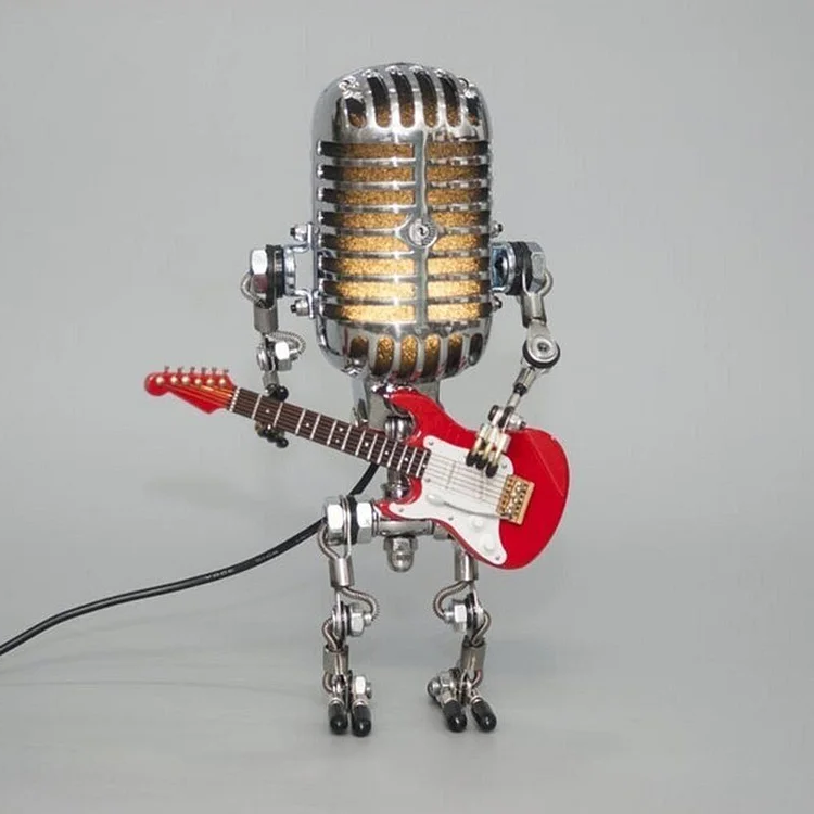 Microphone Table Lamp with Adjustable Joints and LED Bulb, Brass-Hued Metal Accent