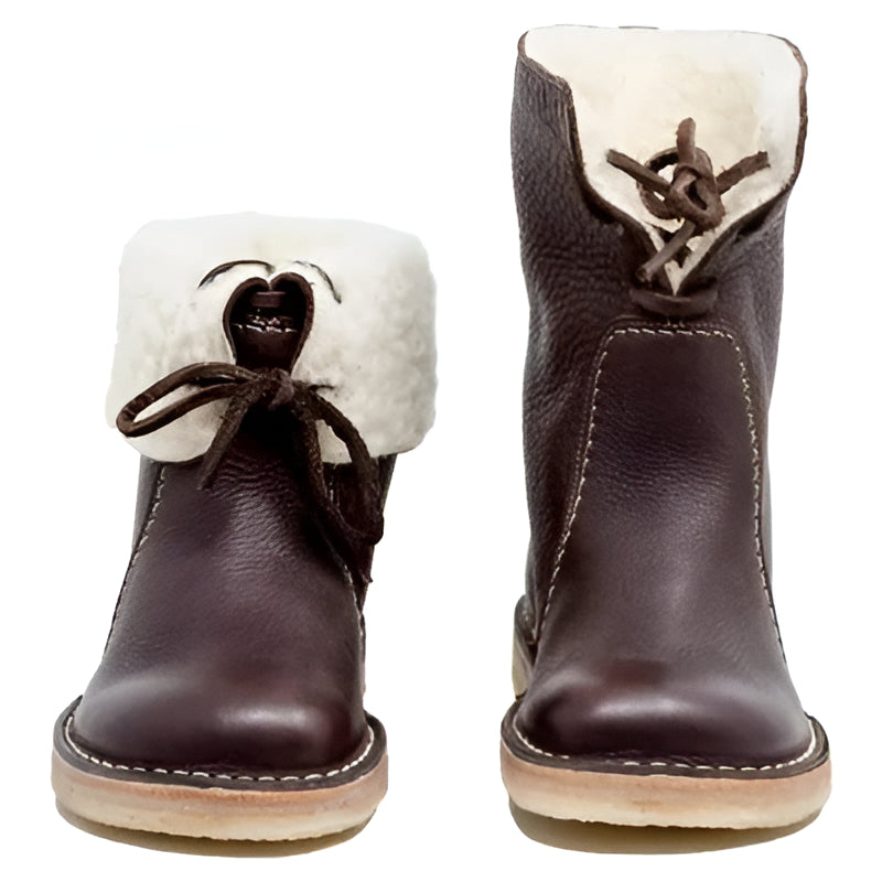 Wool Insulated Boots with Water-Resistant Leather and Crepe Rubber Sole, Fold-Over Cuff