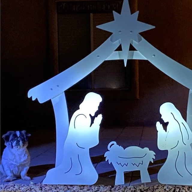 Outdoor Nativity Set with Waterproof PVC Stable and Three Sculpted Figures, 20x16x11 in
