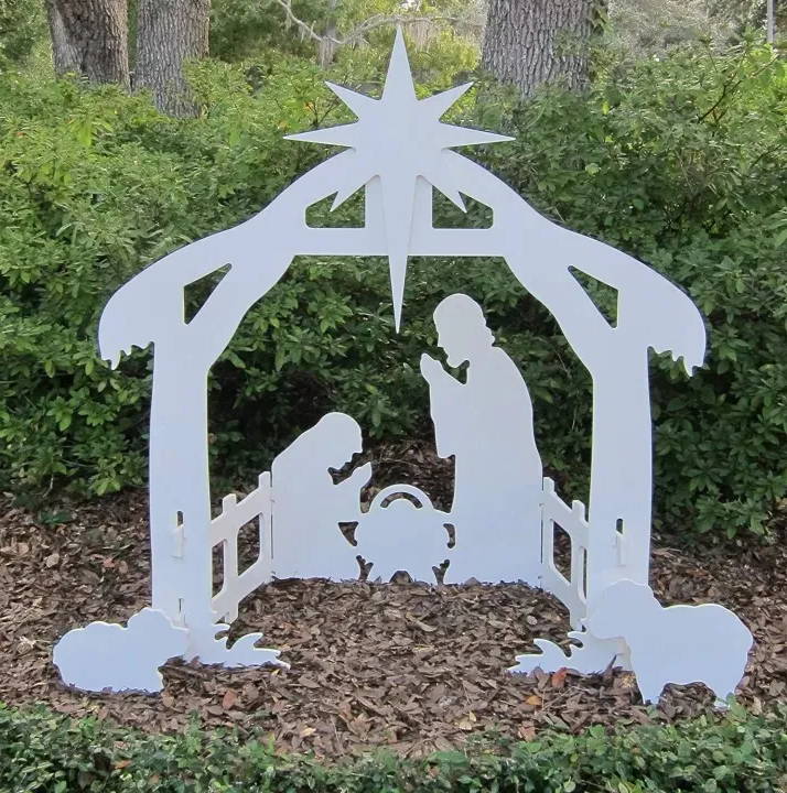 Outdoor Nativity Set with Waterproof PVC Stable and Three Sculpted Figures, 20x16x11 in