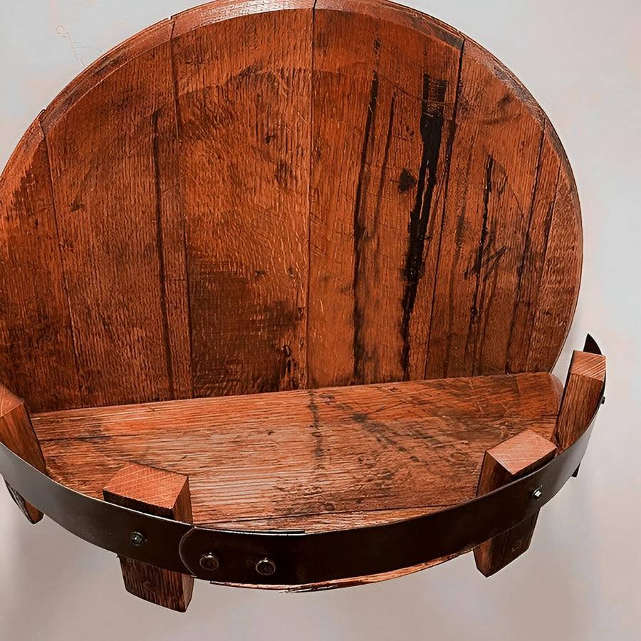 Bourbon Whiskey Barrel Shelf for Home Bars, Rustic Oak Display