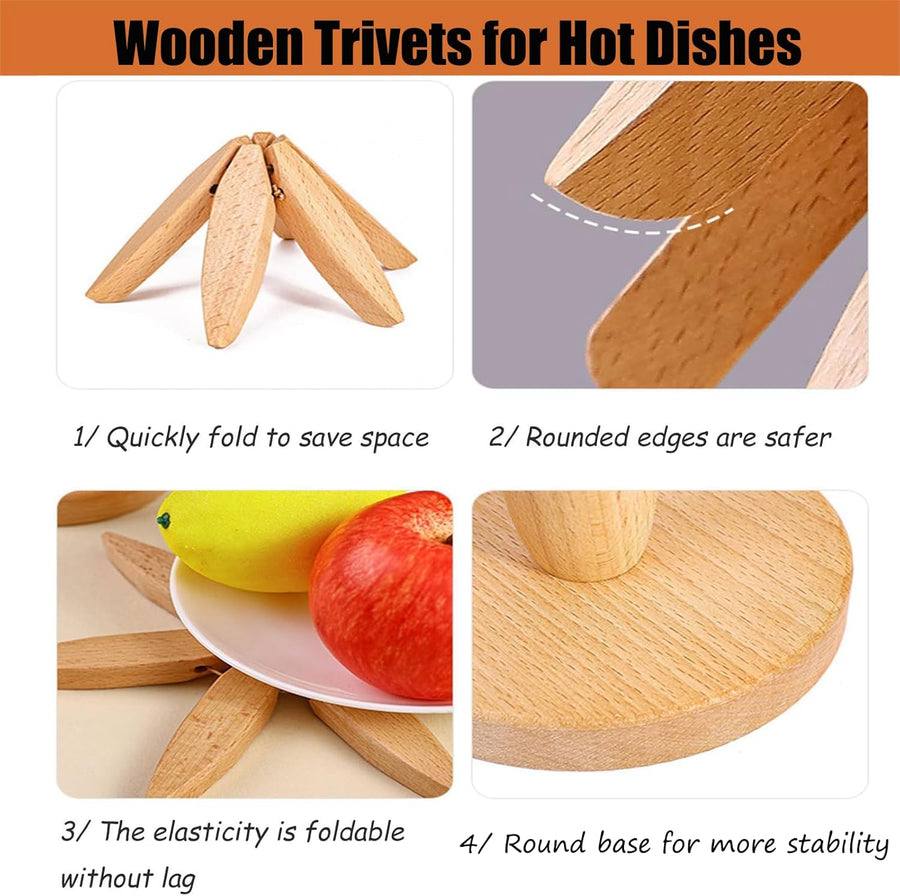 Wooden Trivet For Hot Dishes, Tree-Shaped Solid Wood Design