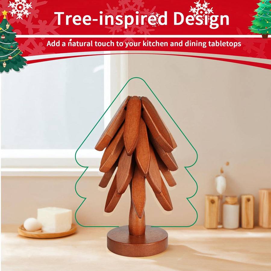 Wooden Trivet For Hot Dishes, Tree-Shaped Solid Wood Design