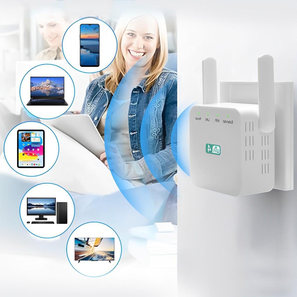 WiFi Range Extender with High-Gain Antennas and Gigabit LAN Port, Dual-Band Coverage
