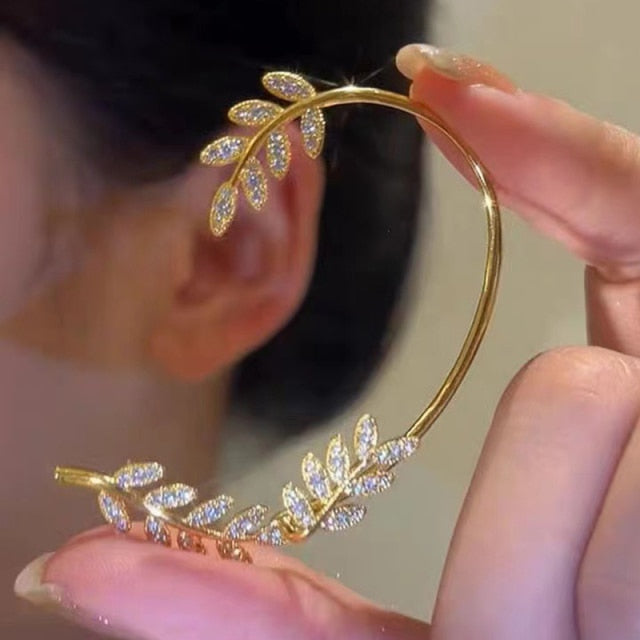 Clip on Earrings with Adjustable Tension and Cubic Zirconia Accents, Butterfly Leaf Star