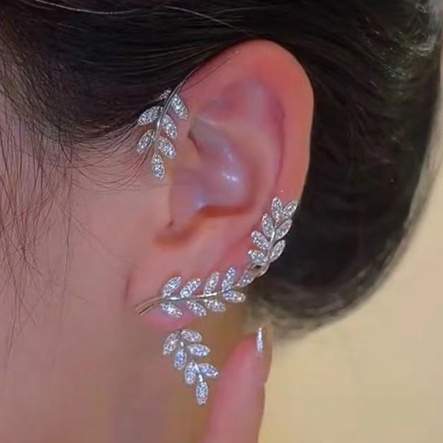Clip on Earrings with Adjustable Tension and Cubic Zirconia Accents, Butterfly Leaf Star