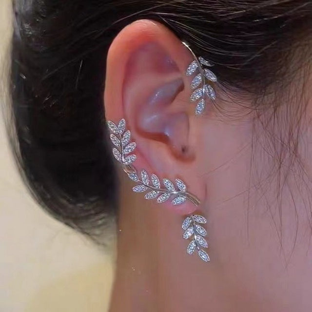 Clip on Earrings with Adjustable Tension and Cubic Zirconia Accents, Butterfly Leaf Star