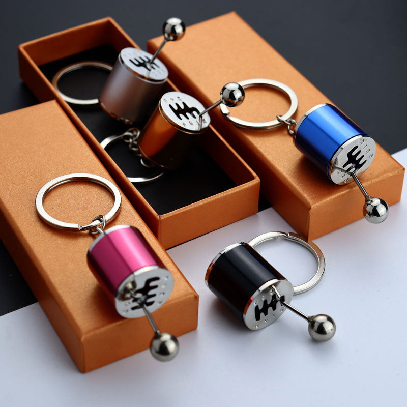 Gear Shift Keychain with Six-Speed Metal Replica and Sturdy Keyring, Compact Zinc Alloy