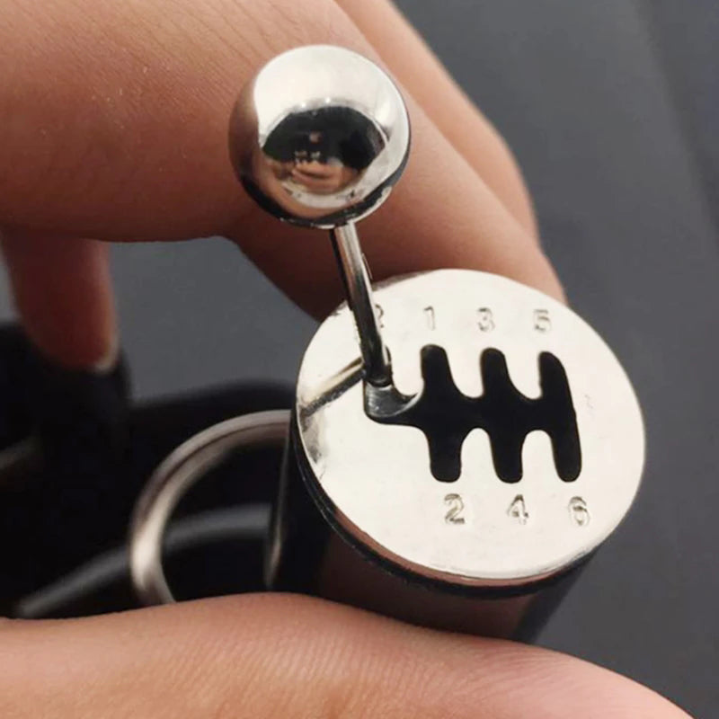 Gear Shift Keychain with Six-Speed Metal Replica and Sturdy Keyring, Compact Zinc Alloy