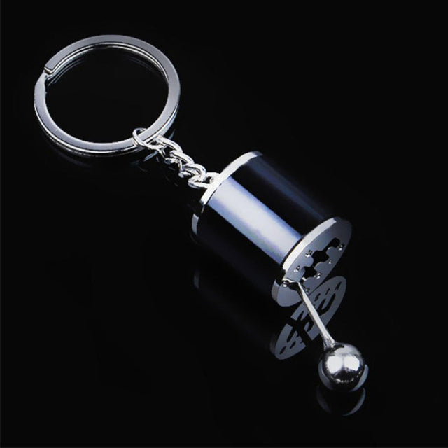 Gear Shift Keychain with Six-Speed Metal Replica and Sturdy Keyring, Compact Zinc Alloy