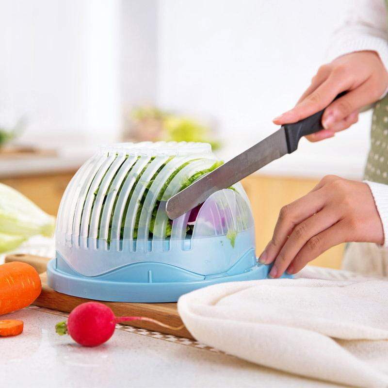 Salad Cutter with Guided Slot System and Safety Cover, Compact Stackable Design