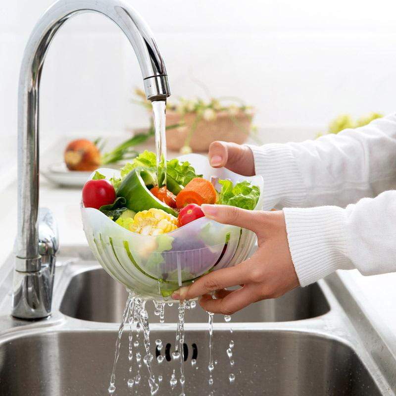 Salad Cutter with Guided Slot System and Safety Cover, Compact Stackable Design
