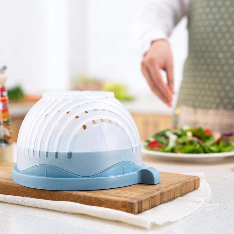 Salad Cutter with Guided Slot System and Safety Cover, Compact Stackable Design