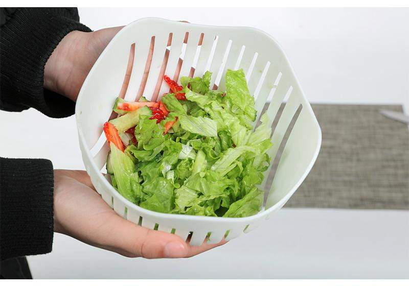 Salad Cutter with Guided Slot System and Safety Cover, Compact Stackable Design