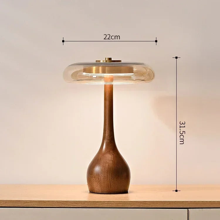 Andi Glass Table Lamp | Modern Brass & Wood Accent Light