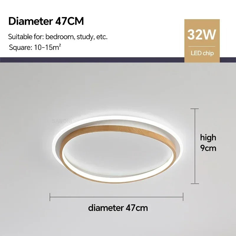 LED Modern Ceiling Lamp | Walnut & Gold Round Design