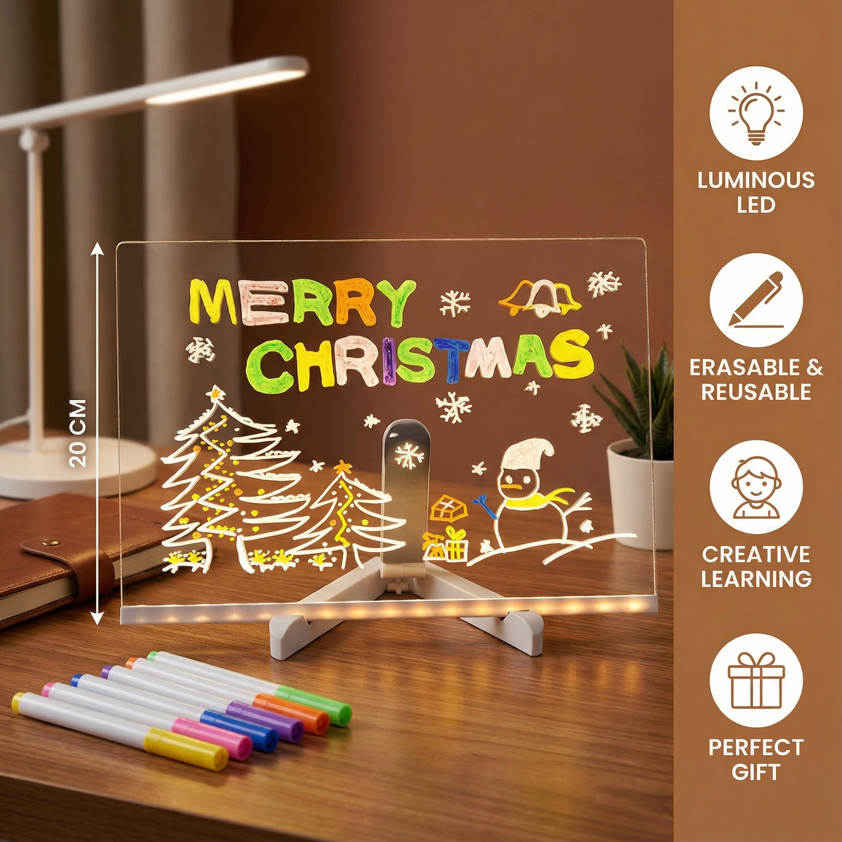 Illuminated Drawing Board with Reusable Wipe Clean Surface and Built-In LED Panel