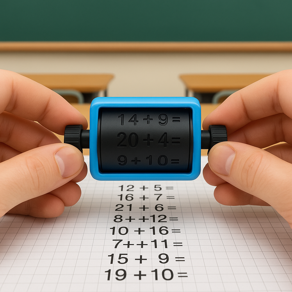 Math Question Roller with Rotating Bands and Rubber Grip, Compact Practice Tool